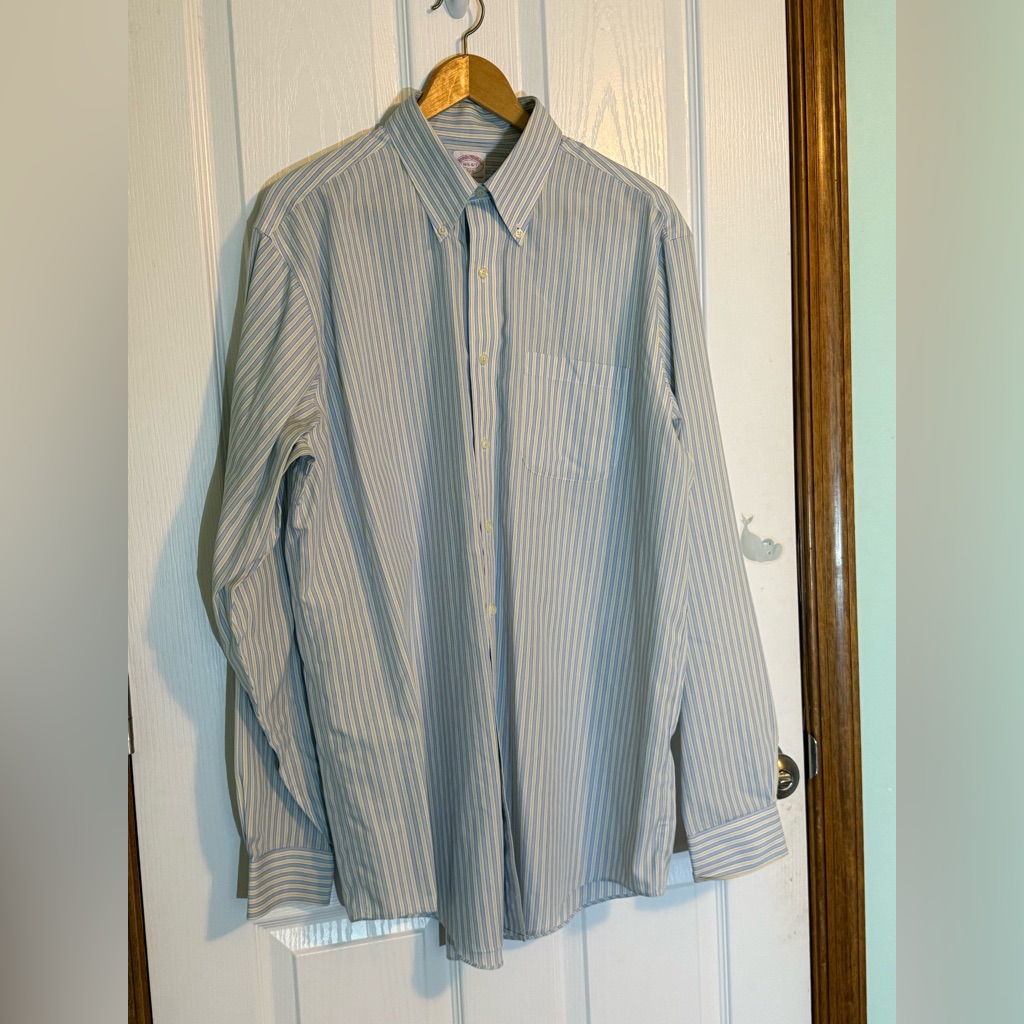 Brooks Brothers 346 Yellow & Blue Striped Shirt 16 1/2” 6/7